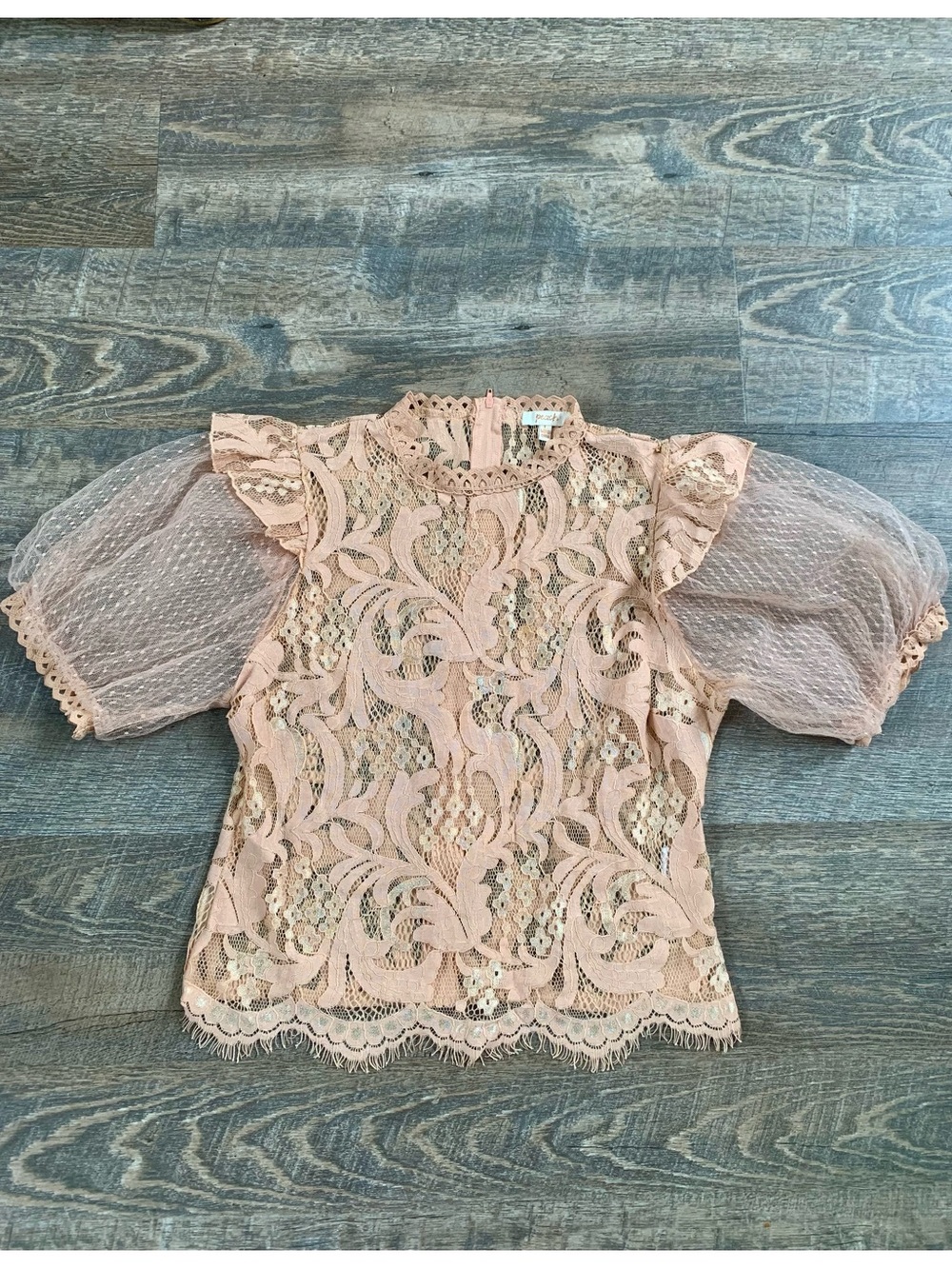 Blush Peach  Lace Puff Sleeve Top